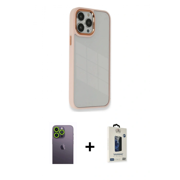 MARSİLYAN™- iPhone 13 Pro Max Kılıf Eksen Doku Prime - Siyah Bilvis Hayalet Cam Ekran Koruyucu + Yeşil Neon Fosforlu Kamera Lens