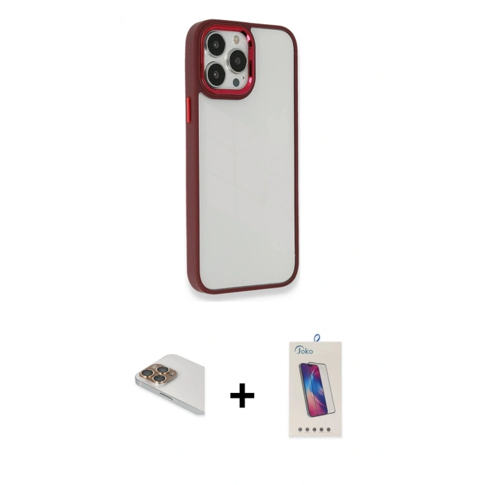 MARSİLYAN™- iPhone 13 Pro Max Kılıf Eksen Doku Prime - Siyah Joko 5D Cam + Pers Alüminyum Kamera Lens - GD