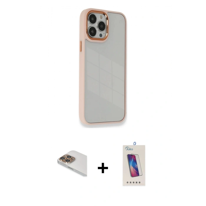 MARSİLYAN™- iPhone 13 Pro Max Kılıf Eksen Doku Prime - Siyah Joko 5D Cam + Pers Alüminyum Kamera Lens - GD