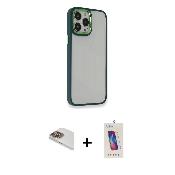 MARSİLYAN™- iPhone 13 Pro Max Kılıf Eksen Doku Prime - Siyah Joko 5D Cam + Pers Alüminyum Kamera Lens - GD