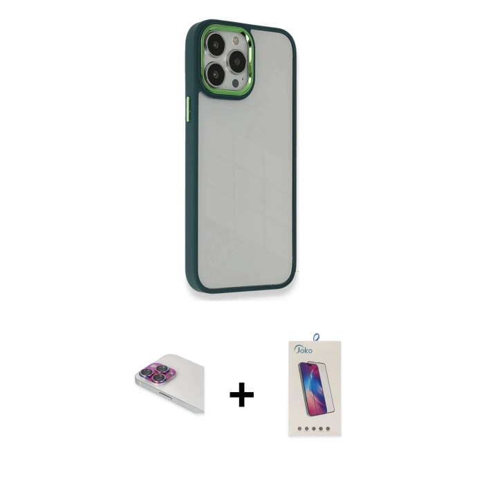 MARSİLYAN™- iPhone 13 Pro Max Kılıf Eksen Doku Prime - Siyah Joko 5D Cam + Pers Alüminyum Kamera Lens - GI