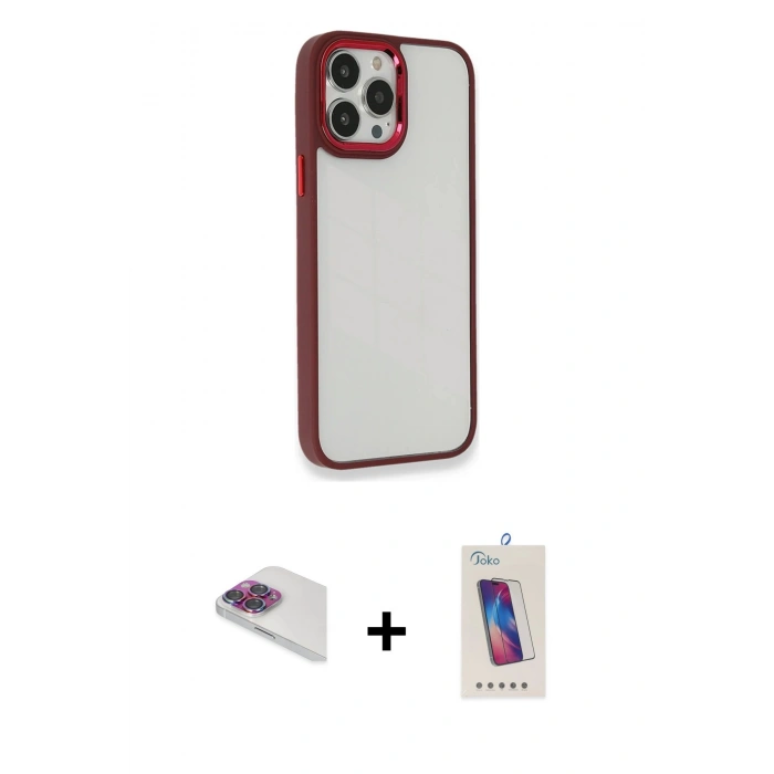MARSİLYAN™- iPhone 13 Pro Max Kılıf Eksen Doku Prime - Siyah Joko 5D Cam + Pers Alüminyum Kamera Lens - GI