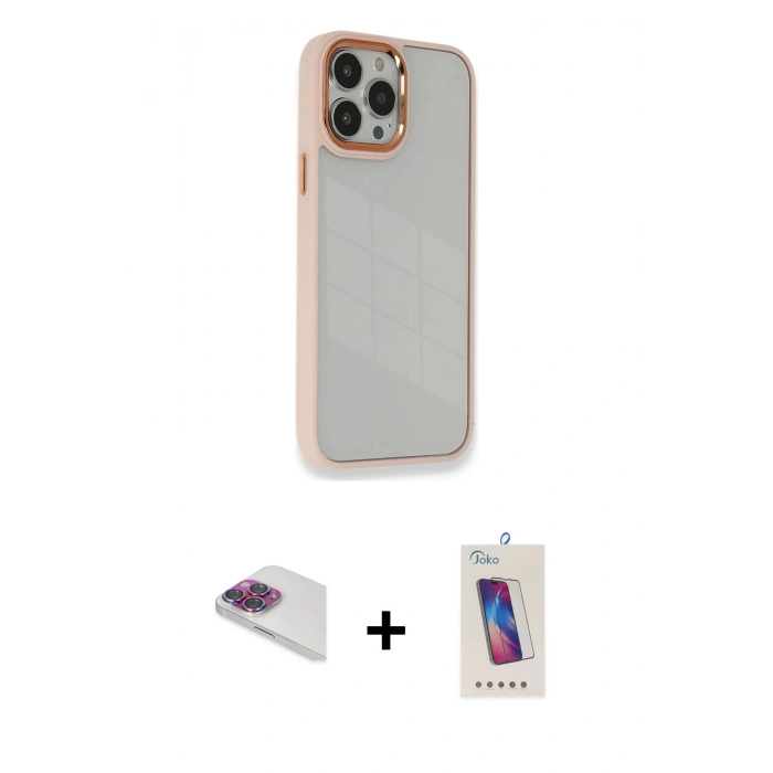 MARSİLYAN™- iPhone 13 Pro Max Kılıf Eksen Doku Prime - Siyah Joko 5D Cam + Pers Alüminyum Kamera Lens - GI
