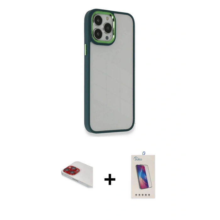 MARSİLYAN™- iPhone 13 Pro Max Kılıf Eksen Doku Prime - Siyah Joko 5D Cam + Pers Alüminyum Kamera Lens - KI