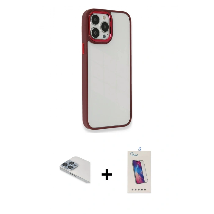 MARSİLYAN™- iPhone 13 Pro Max Kılıf Eksen Doku Prime - Siyah Joko 5D Cam + Pers Alüminyum Kamera Lens - SABE