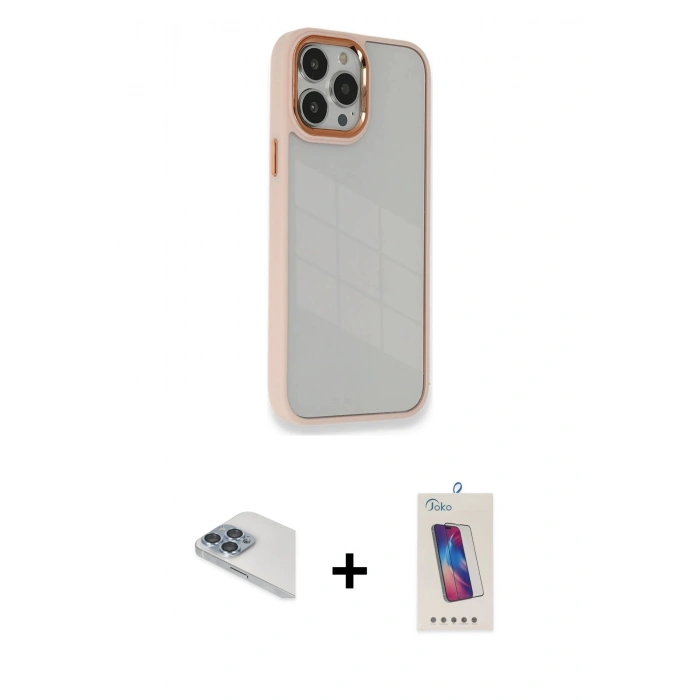 MARSİLYAN™- iPhone 13 Pro Max Kılıf Eksen Doku Prime - Siyah Joko 5D Cam + Pers Alüminyum Kamera Lens - SABE