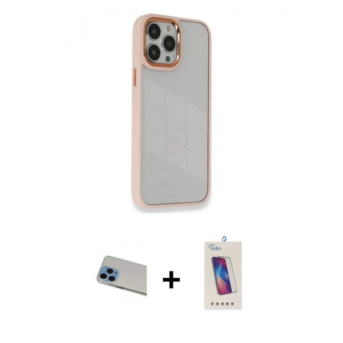 MARSİLYAN™- iPhone 13 Pro Max Kılıf Eksen Doku Prime - Siyah Joko 5D Cam + Rainbow Kamera Lens Koruma Cam - MI