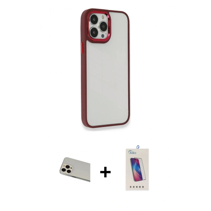 MARSİLYAN™- iPhone 13 Pro Max Kılıf Eksen Doku Prime - Siyah Joko 5D Cam + Rainbow Kamera Lens Koruma Cam - REGD