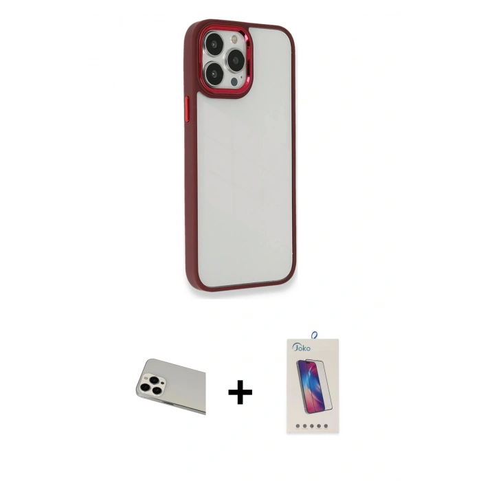 MARSİLYAN™- iPhone 13 Pro Max Kılıf Eksen Doku Prime - Siyah Joko 5D Cam + Rainbow Kamera Lens Koruma Cam - BZ