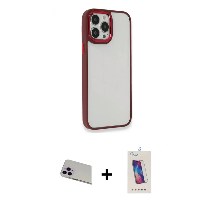 MARSİLYAN™- iPhone 13 Pro Max Kılıf Eksen Doku Prime - Siyah Joko 5D Cam + Rainbow Kamera Lens Koruma Cam - MR
