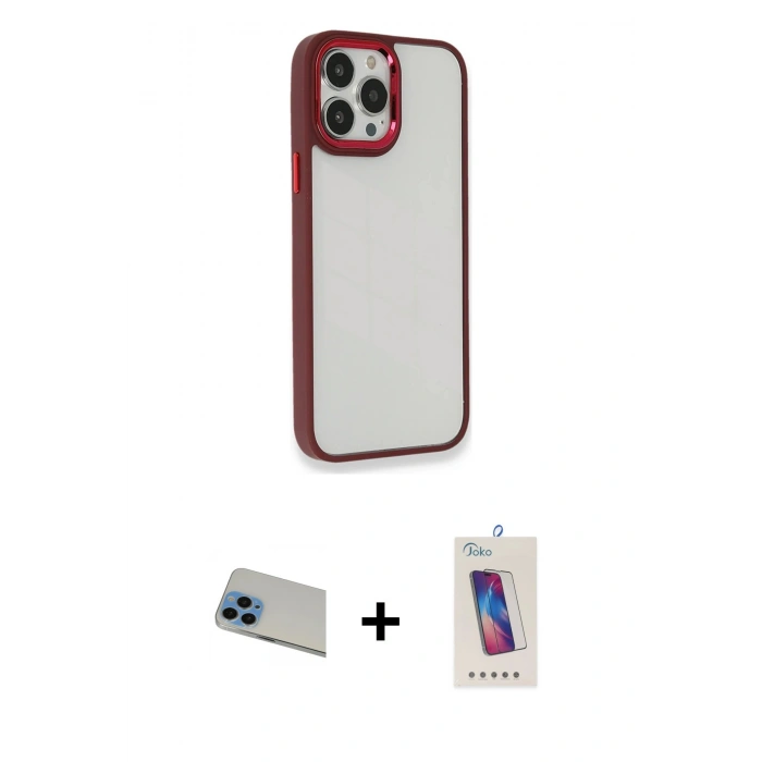 MARSİLYAN™- iPhone 13 Pro Max Kılıf Eksen Doku Prime - Siyah Joko 5D Cam + Rainbow Kamera Lens Koruma Cam - MI