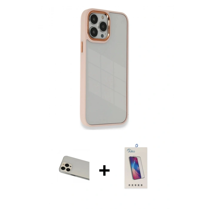 MARSİLYAN™- iPhone 13 Pro Max Kılıf Eksen Doku Prime - Siyah Joko 5D Cam + Rainbow Kamera Lens Koruma Cam - REGD