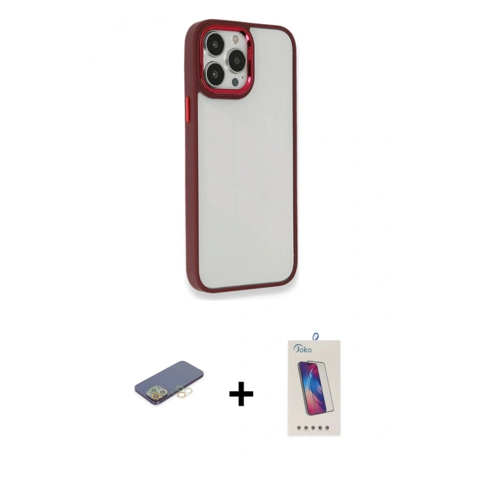 MARSİLYAN™- iPhone 13 Pro Max Kılıf Eksen Doku Prime - Siyah Joko 5D Cam + Renkli Kamera Lens Koruma Cam - SI