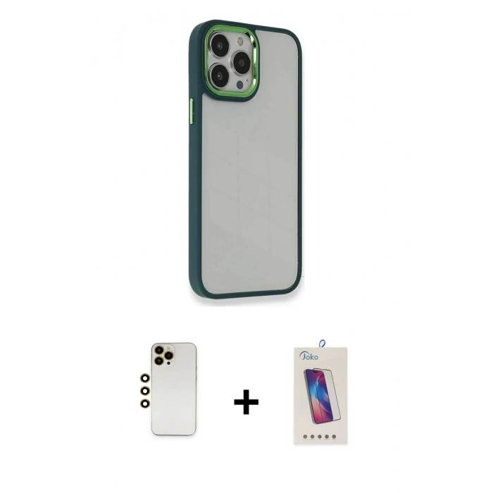 MARSİLYAN™- iPhone 13 Pro Max Kılıf Eksen Doku Prime - Siyah Joko 5D Cam + Shine Kamera Lens - GD