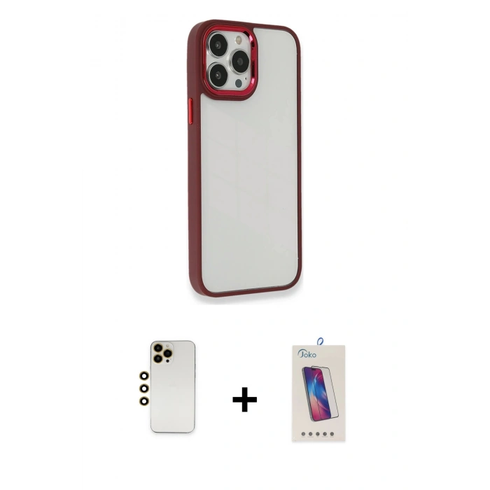 MARSİLYAN™- iPhone 13 Pro Max Kılıf Eksen Doku Prime - Siyah Joko 5D Cam + Shine Kamera Lens - GD