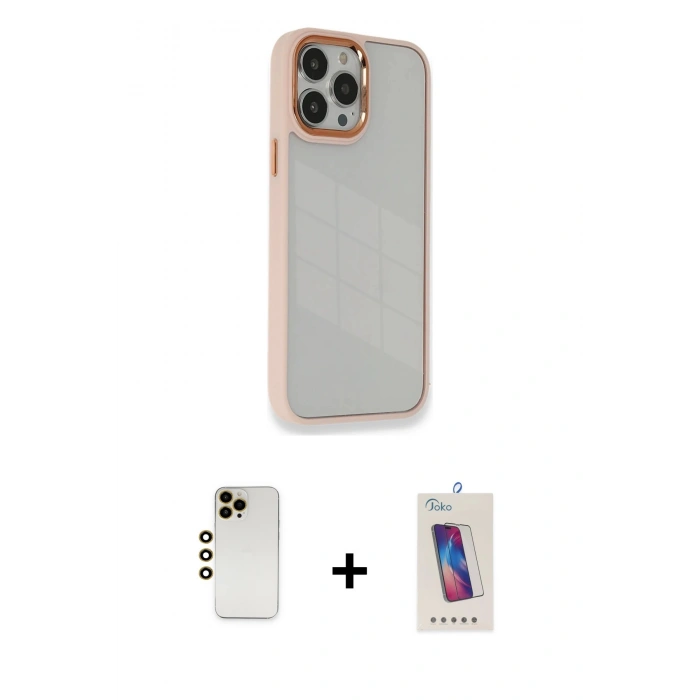 MARSİLYAN™- iPhone 13 Pro Max Kılıf Eksen Doku Prime - Siyah Joko 5D Cam + Shine Kamera Lens - GD