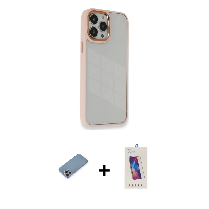 MARSİLYAN™- iPhone 13 Pro Max Kılıf Eksen Doku Prime - Siyah Joko 5D Cam + Shine Kamera Lens Koruma Cam - GI