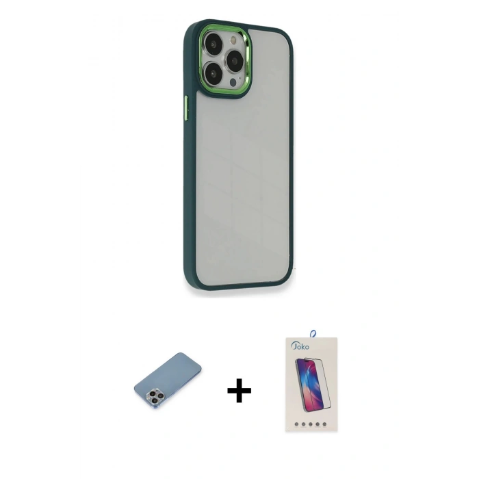 MARSİLYAN™- iPhone 13 Pro Max Kılıf Eksen Doku Prime - Siyah Joko 5D Cam + Shine Kamera Lens Koruma Cam - GI