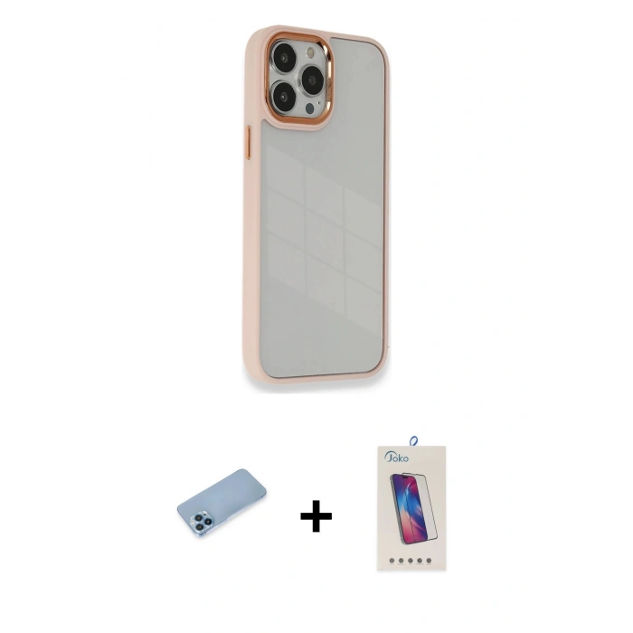 MARSİLYAN™- iPhone 13 Pro Max Kılıf Eksen Doku Prime - Siyah Joko 5D Cam + Shine Kamera Lens Koruma Cam - MI