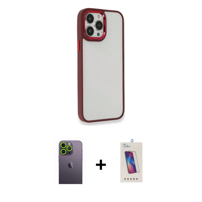 MARSİLYAN™- iPhone 13 Pro Max Kılıf Eksen Doku Prime - Siyah Joko 5D Cam + Neon Fosforlu Kamera Lens - YL