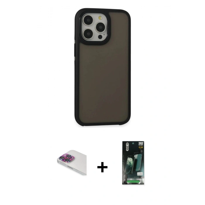 MARSİLYAN™- iPhone 13 Pro Max Kılıf Eksen Işık - Şeffaf 360 Full Body Arka Koruyucu + Pers Alüminyum Kamera Lens - GI