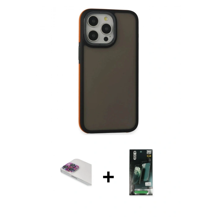 MARSİLYAN™- iPhone 13 Pro Max Kılıf Eksen Işık - Şeffaf 360 Full Body Arka Koruyucu + Pers Alüminyum Kamera Lens - GI