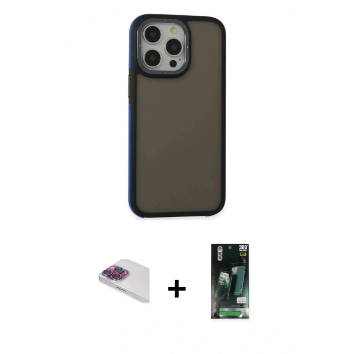 MARSİLYAN™- iPhone 13 Pro Max Kılıf Eksen Işık - Şeffaf 360 Full Body Arka Koruyucu + Pers Alüminyum Kamera Lens - GI