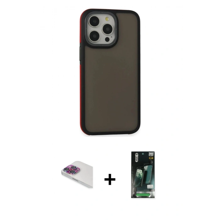 MARSİLYAN™- iPhone 13 Pro Max Kılıf Eksen Işık - Şeffaf 360 Full Body Arka Koruyucu + Pers Alüminyum Kamera Lens - GI