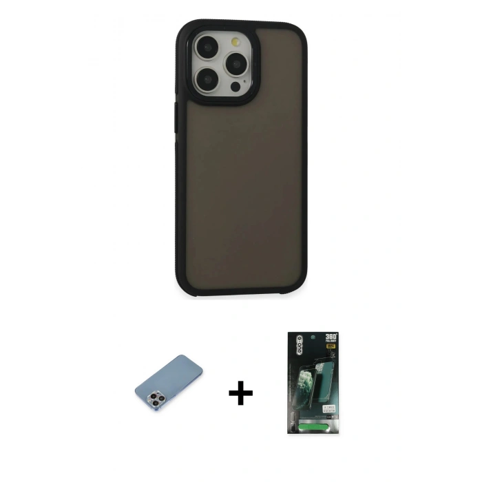 MARSİLYAN™- iPhone 13 Pro Max Kılıf Eksen Işık - Şeffaf 360 Full Body Arka Koruyucu + Shine Kamera Lens Koruma Cam - GI