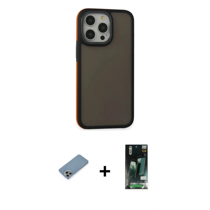 MARSİLYAN™- iPhone 13 Pro Max Kılıf Eksen Işık - Şeffaf 360 Full Body Arka Koruyucu + Shine Kamera Lens Koruma Cam - GI