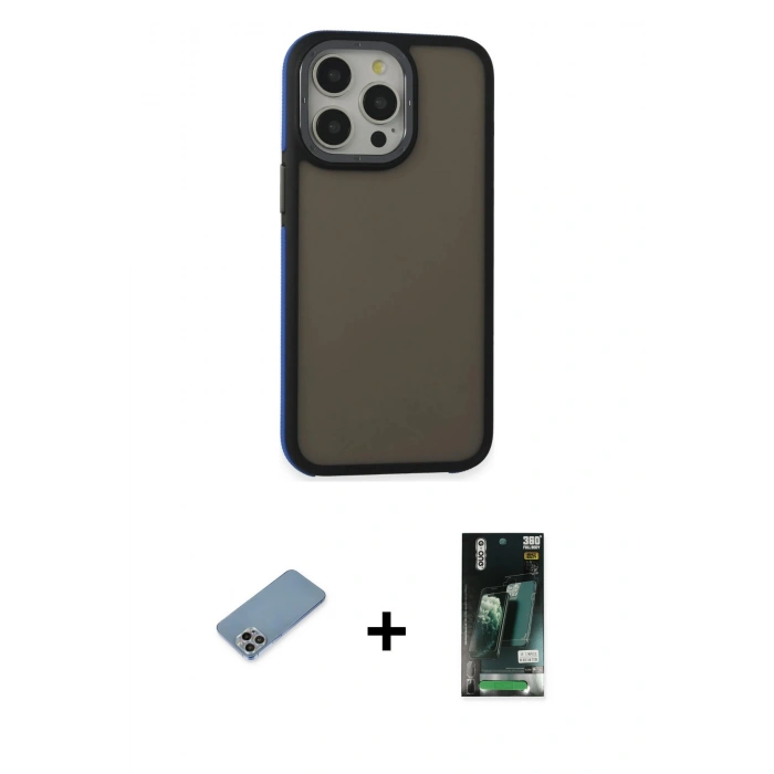 MARSİLYAN™- iPhone 13 Pro Max Kılıf Eksen Işık - Şeffaf 360 Full Body Arka Koruyucu + Shine Kamera Lens Koruma Cam - GI