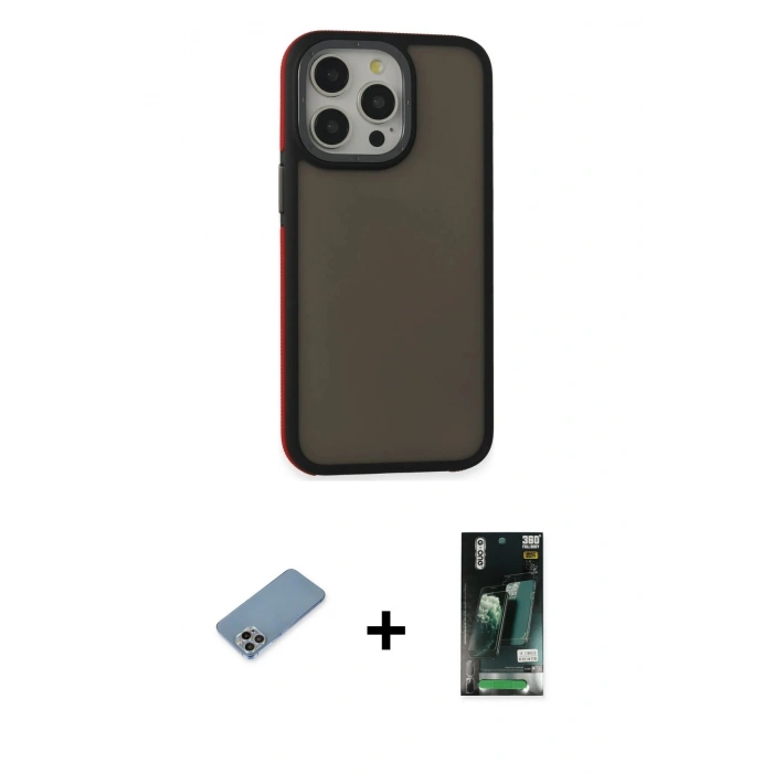 MARSİLYAN™- iPhone 13 Pro Max Kılıf Eksen Işık - Şeffaf 360 Full Body Arka Koruyucu + Shine Kamera Lens Koruma Cam - GI