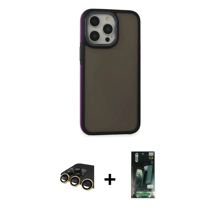 MARSİLYAN™- iPhone 13 Pro Max Kılıf Eksen Işık - Şeffaf 360 Full Body Arka Koruyucu + Raze Metal Kamera Lens - GD