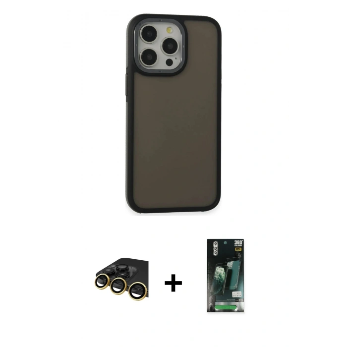 MARSİLYAN™- iPhone 13 Pro Max Kılıf Eksen Işık - Şeffaf 360 Full Body Arka Koruyucu + Raze Metal Kamera Lens - GD