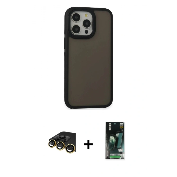 MARSİLYAN™- iPhone 13 Pro Max Kılıf Eksen Işık - Şeffaf 360 Full Body Arka Koruyucu + Raze Metal Kamera Lens - GD