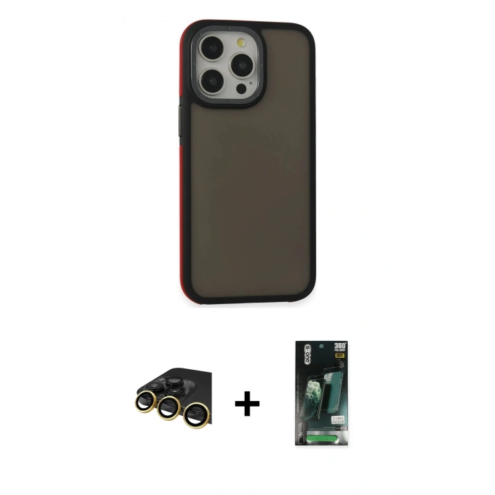 MARSİLYAN™- iPhone 13 Pro Max Kılıf Eksen Işık - Şeffaf 360 Full Body Arka Koruyucu + Raze Metal Kamera Lens - GD