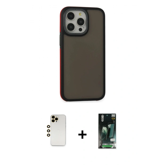 MARSİLYAN™- iPhone 13 Pro Max Kılıf Eksen Işık - Şeffaf 360 Full Body Arka Koruyucu + Shine Kamera Lens - GD