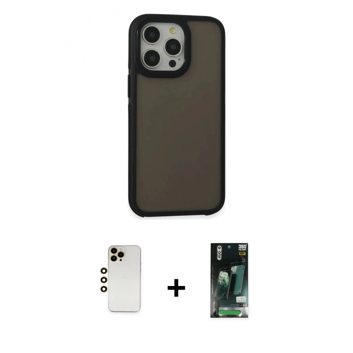 MARSİLYAN™- iPhone 13 Pro Max Kılıf Eksen Işık - Şeffaf 360 Full Body Arka Koruyucu + Shine Kamera Lens - GD