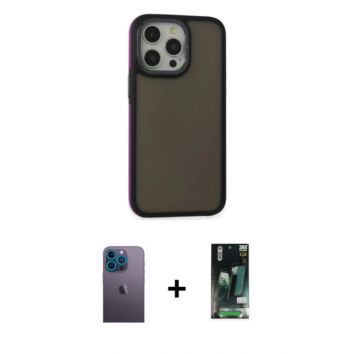 MARSİLYAN™- iPhone 13 Pro Max Kılıf Eksen Işık - Şeffaf 360 Full Body Arka Koruyucu + Neon Fosforlu Kamera Lens - MI