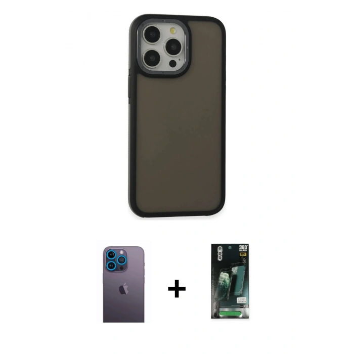 MARSİLYAN™- iPhone 13 Pro Max Kılıf Eksen Işık - Şeffaf 360 Full Body Arka Koruyucu + Neon Fosforlu Kamera Lens - MI