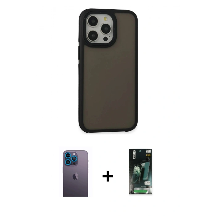 MARSİLYAN™- iPhone 13 Pro Max Kılıf Eksen Işık - Şeffaf 360 Full Body Arka Koruyucu + Neon Fosforlu Kamera Lens - MI