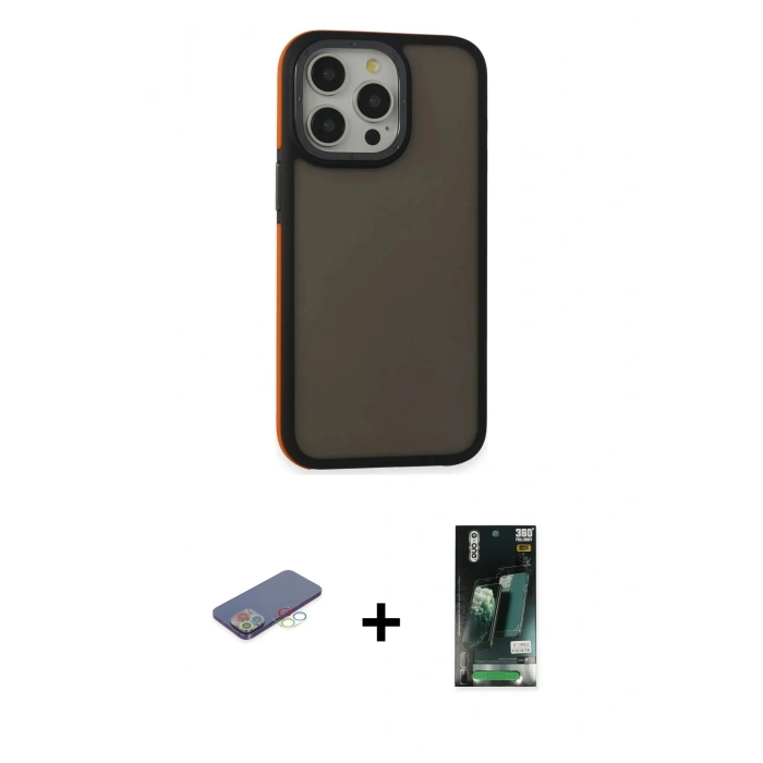 MARSİLYAN™- iPhone 13 Pro Max Kılıf Eksen Işık - Şeffaf 360 Full Body Arka Koruyucu + Mavi Renkli Kamera Lens Koruma Cam