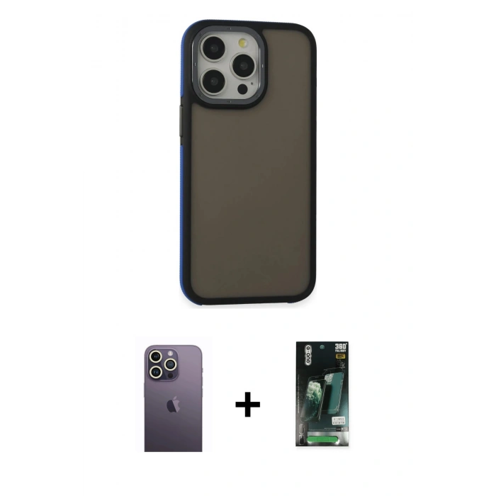 MARSİLYAN™- iPhone 13 Pro Max Kılıf Eksen Işık - Şeffaf 360 Full Body Arka Koruyucu + Neon Fosforlu Kamera Lens - BZ