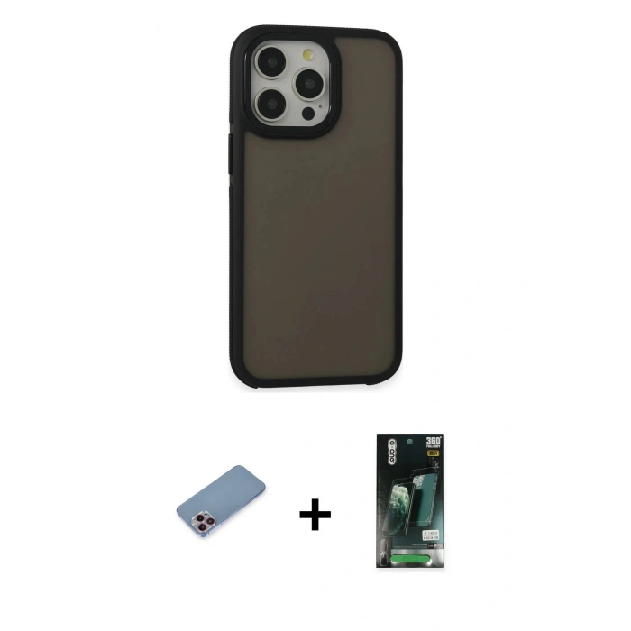 MARSİLYAN™- iPhone 13 Pro Max Kılıf Eksen Işık - Şeffaf 360 Full Body Arka Koruyucu + Shine Kamera Lens Koruma Cam - PE