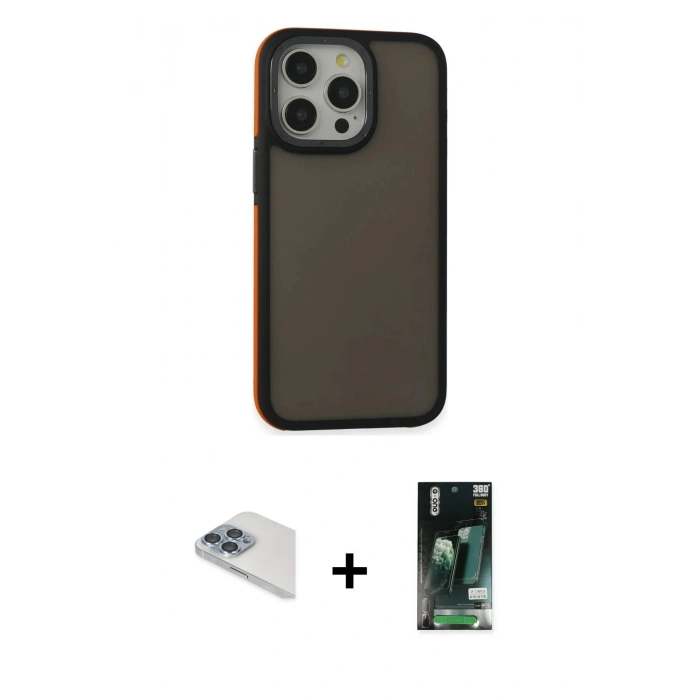 MARSİLYAN™- iPhone 13 Pro Max Kılıf Eksen Işık - Şeffaf 360 Full Body Arka Koruyucu + Pers Alüminyum Kamera Lens - SABE