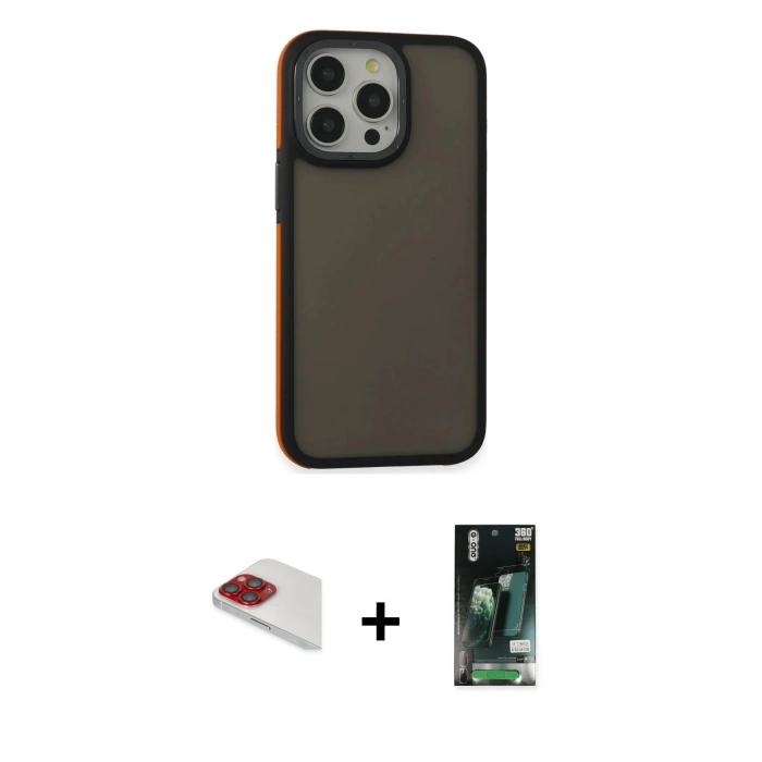 MARSİLYAN™- iPhone 13 Pro Max Kılıf Eksen Işık - Şeffaf 360 Full Body Arka Koruyucu + Pers Alüminyum Kamera Lens - KI