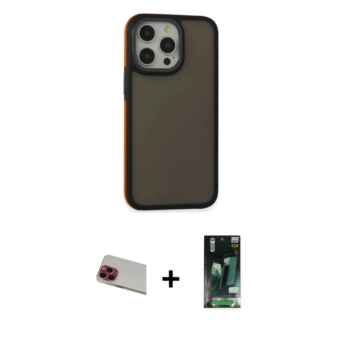 MARSİLYAN™- iPhone 13 Pro Max Kılıf Eksen Işık - Şeffaf 360 Full Body Arka Koruyucu + Rainbow Kamera Lens Koruma Cam - KI