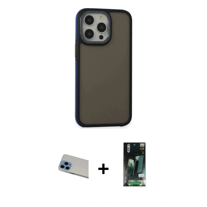 MARSİLYAN™- iPhone 13 Pro Max Kılıf Eksen Işık - Şeffaf 360 Full Body Arka Koruyucu + Rainbow Kamera Lens Koruma Cam - MI