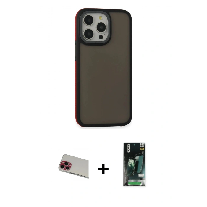 MARSİLYAN™- iPhone 13 Pro Max Kılıf Eksen Işık - Şeffaf 360 Full Body Arka Koruyucu + Rainbow Kamera Lens Koruma Cam - KI