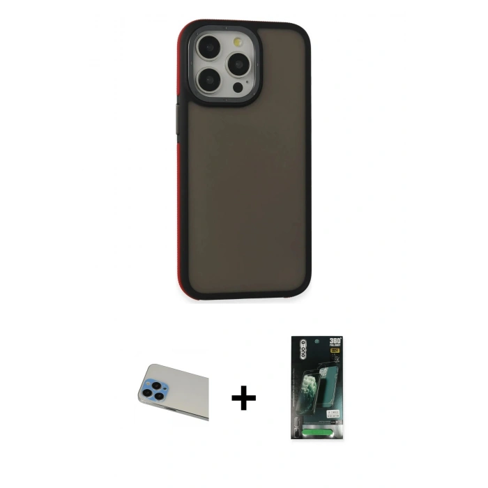 MARSİLYAN™- iPhone 13 Pro Max Kılıf Eksen Işık - Şeffaf 360 Full Body Arka Koruyucu + Rainbow Kamera Lens Koruma Cam - MI